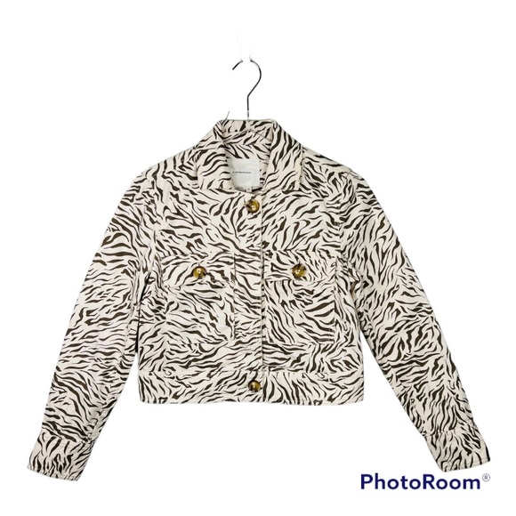 Anthropologie Ivory/Brown Zebra Print Cropped Pilcro Denim Trucker Jack… - Picture 15 of 16